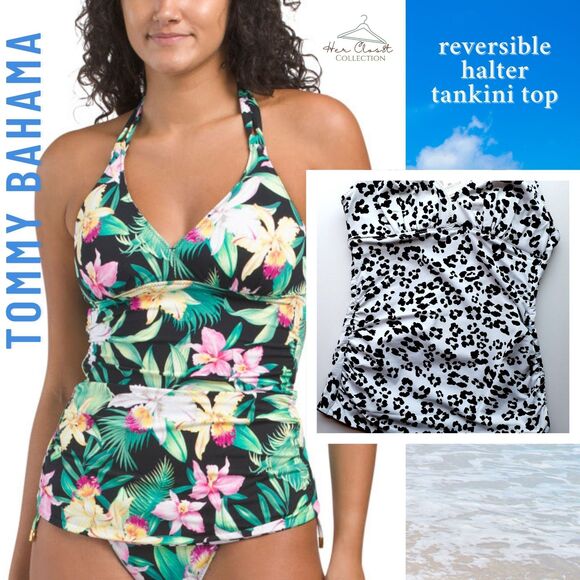 $135 Tommy Bahama Orchid Garden Halter Padded Tankini Top UPF50 NWT A XS/TP - Picture 1 of 11
